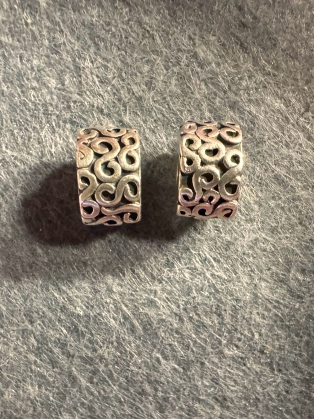 Two Authentic PANDORA Silver Swirls Clips Charms